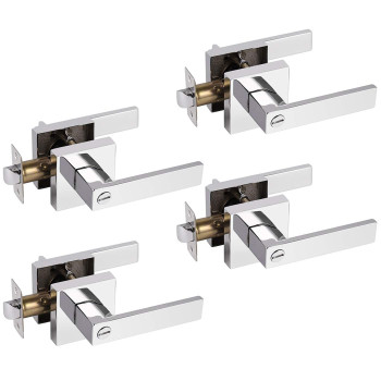 Gobrico 4 Pack Square Bedbathr Door Levers In Bright Chrome Privacy Door Locks Interior Door Handles Hardware