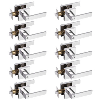 Gobrico Privacy Door Handles With Square Rosette 10 Pack Bedbath Locks In Polished Chrome Interior Door Levers