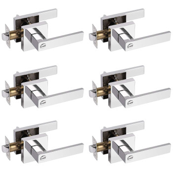 Gobrico 6Pack Privacy Levers In Polished Chromesquare Bed Bath Door Handlesinterior Door Locksets