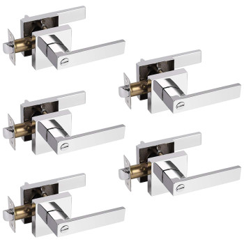 Gobrico Polished Chrome Bedbath Levers Square Privacy Locks 5 Pack