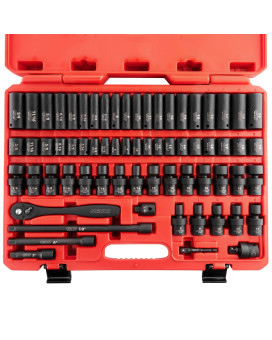 Neiko 02471A Impact Socket Set 38 Drive 67 Piece Metric And Standard Master Socket Set With Shallow Deep Swivel Sockets R