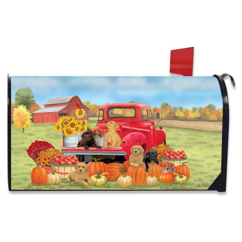 Briarwood Lane Fall Puppies Magnetic Mailbox Cover Red Pickup Dogs Labs Standard