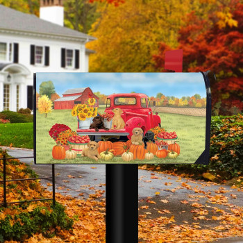 Briarwood Lane Fall Puppies Magnetic Mailbox Cover Red Pickup Dogs Labs Standard