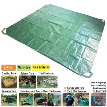 2Pack 7X7 Ft Waterproof Tarps Yard Garden Leaf Tarp W 4 Handles For Sandbox Cover Outdoor Tarp Lawn Debris Tarp Landscape Prun