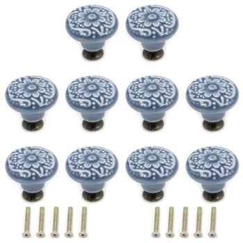 Geesatis 10 Pcs Ceramic Knobs Drawer Cabinet Pull Handle Knobs Furniture Decorative Pull Tool With Mounting Screws Light Blue