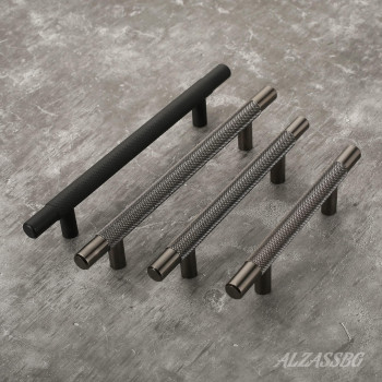 Alzassbg 10 Pack Black Nickel Cabinet Pulls 5 Inch128Mm Hole Centers Cabinet Handles Kitchen Hardware Knurled T Bar European