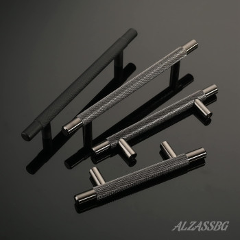 Alzassbg 10 Pack Black Nickel Cabinet Pulls 5 Inch128Mm Hole Centers Cabinet Handles Kitchen Hardware Knurled T Bar European