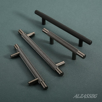 Alzassbg 10 Pack Black Nickel Cabinet Pulls 5 Inch128Mm Hole Centers Cabinet Handles Kitchen Hardware Knurled T Bar European