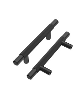 Alzassbg 10 Pack Matt Black Cabinet Pulls 3 Inch76Mm Hole Centers Cabinet Handles Kitchen Hardware Knurled T Bar European Sty