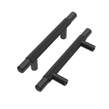 Alzassbg 10 Pack Matt Black Cabinet Pulls 3 Inch76Mm Hole Centers Cabinet Handles Kitchen Hardware Knurled T Bar European Sty