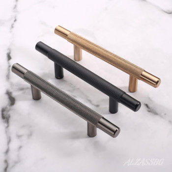 Alzassbg 10 Pack Matt Black Cabinet Pulls 3 Inch76Mm Hole Centers Cabinet Handles Kitchen Hardware Knurled T Bar European Sty