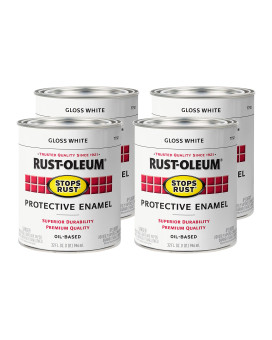 Rustoleum 77925044Pk Stops Rust Brush On Paint Quart 4 Pack Gloss White 128 Fl Oz