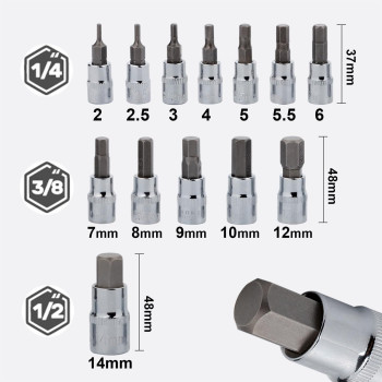 Hex Bit Socket Set Premium S2 Alloy Steel 13Piece Metric 2Mm 14Mm Allen Socket Kit