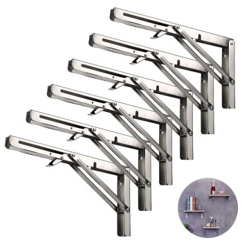 Folding Shelf Brackets 16 Inch Heavy Duty Stainless Steel Collapsible Hinges Wall Mounted Angle L Bracket For Floating Shleves