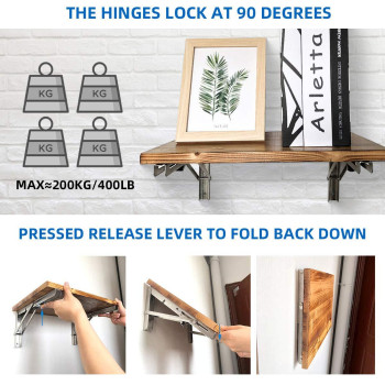 Folding Shelf Brackets 16 Inch Heavy Duty Stainless Steel Collapsible Hinges Wall Mounted Angle L Bracket For Floating Shleves