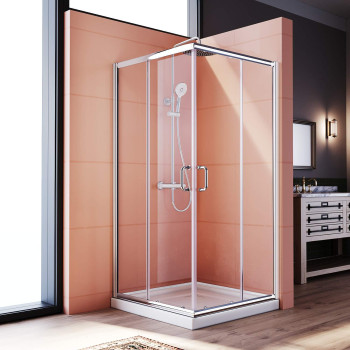 Elegant Corner Shower Enclosure 34 D X 34 W X 72 H Double Sliding Shower Door With 2 Stationary Panels Shower Enclosur