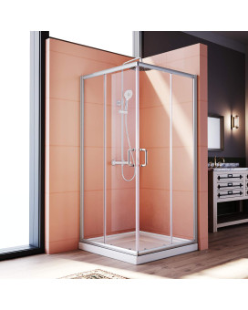 Elegant Corner Shower Enclosure 34 D X 34 W X 72 H Double Sliding Shower Door With 2 Stationary Panels Shower Enclosu