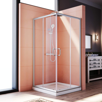 Elegant Corner Shower Enclosure 34 D X 34 W X 72 H Double Sliding Shower Door With 2 Stationary Panels Shower Enclosu