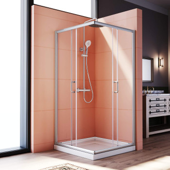 Elegant Corner Shower Enclosure 34 D X 34 W X 72 H Double Sliding Shower Door With 2 Stationary Panels Shower Enclosu