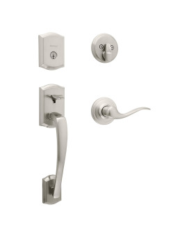 Kwikset Prescott Front Door Lock Handle And Deadbolt Set Entry Handleset Exterior With Interior Reversible Lever Satin Nickel