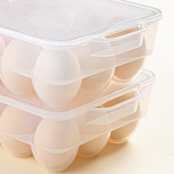 Zhenfan Clear Plastic Egg Holder For Refrigerator Stackable Egg Storage Trays With Lid Handles Plastic Egg Box Carrier 4 Pac