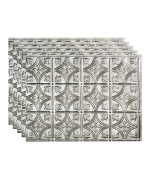 Fasde Traditional Stylepattern 1 Decorative Vinyl 18In X 24In Backsplash Panel In Crosshatch Silver 5 Pack