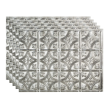 Fasde Traditional Stylepattern 1 Decorative Vinyl 18In X 24In Backsplash Panel In Crosshatch Silver 5 Pack