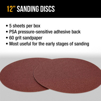 Duragold Premium 12 Sanding Discs 60 Grit Box Of 5 Sandpaper Discs With Psa Self Adhesive Stickyback Fast Cutting Alum