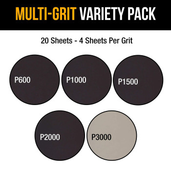 Duragold Premium 6 Wet Or Dry Sandpaper Disc Variety Pack Grits 600 1000 1500 2000 3000 4 Each 20 Pcs Hook Loop Ba