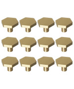 Rzdeal 1110 Solid Brass Knobs Shoe Cabinets Knob And Pulls Brushed Gold Hexagon Handles For Dresser Drawer 12Pcs