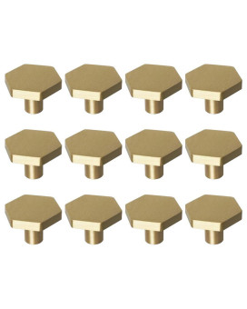 Rzdeal 1110 Solid Brass Knobs Shoe Cabinets Knob And Pulls Brushed Gold Hexagon Handles For Dresser Drawer 12Pcs