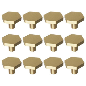 Rzdeal 1110 Solid Brass Knobs Shoe Cabinets Knob And Pulls Brushed Gold Hexagon Handles For Dresser Drawer 12Pcs