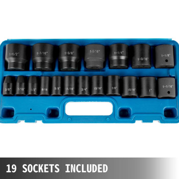 Vevor Impact Drive Socket Set 12 Inches 19 Piece Impact Sockets Sae Standard Socket Assortment 38 Inches To 112 Inches 6