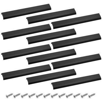 Bokwin 12Pcs 300Mm118 Black Mount Finger Edge Pull Furniture Drawer Handles Aluminum Concealed Handle For Home Kitchen Doo