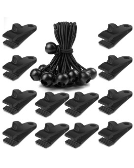 24 Pcs Tarp Clips And Ball Bungee Cords Tarp Clamps Heavy Duty Lock Grip Tent Pool Awning Fasteners Clips With 6 Inch Bungee Ba