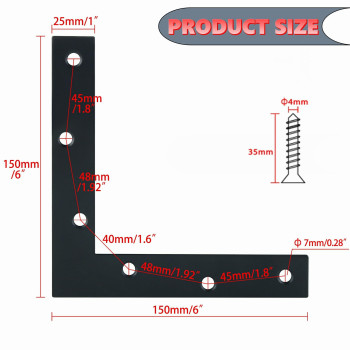 Alise L Flat Brackets Corner Bracket Black Corner Brace Mending Plate Repair 150Mm X 150Mm Stainless Steel Flat Braces For Wood