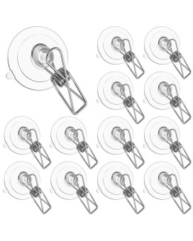 Patelai 16 Pieces Suction Cup Clips Plastic Round Suction Cup Clamp Holder Window Suction Cups With Clips Heavy Duty For Hanging