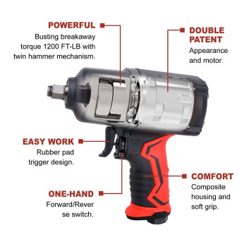 Aeropro Tools 12Inch Composite Air Impact Wrencha301 Twin Hammer 1200Ftlbs Max Loosening Torque 7000Rpm Heavy Duty Pneu