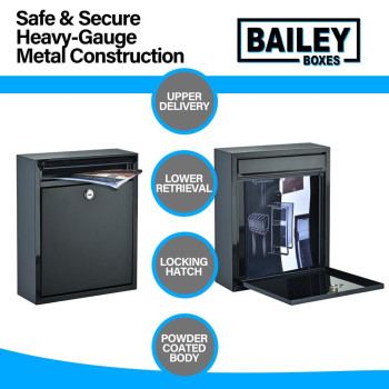 Modern Wall Mounted Locking Small Black Architectural Mailbox From Bailey Boxes 1225 H X 1025 W X 35 D The Murphy