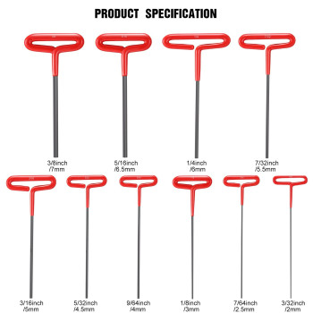 Honoson 10 Pieces Thandle Hex Key Set 9 Inch Long Hex Key Kit Sizes 332 764 18 964 532 316 732 14 516 38 Inc