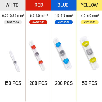 Ticonn 600 Pcs Solder Seal Wire Connectors Heat Shrink Butt Connectors Waterproof And Insulated Electrical Wire Terminals But