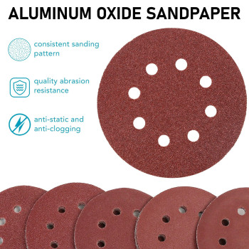 Lotfancy 210Pcs Sanding Discs 5 Inch 8 Hole 40 60 80 100 120 180 240 320 400 800 1000 1500 2000 3000 Grit Assorted Sandpaper