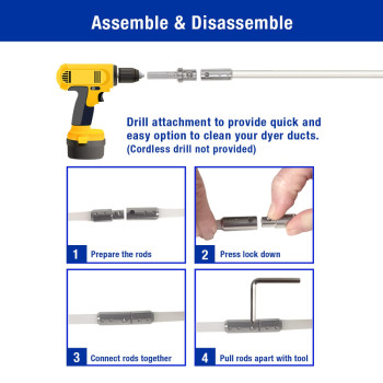 Eastman Lint Wizard Large Duct Dryer Vent Cleaning Kit 2 Foot Flexible Quick Snap Rods Blockage Removal Tool 4 Inch Auger Bru