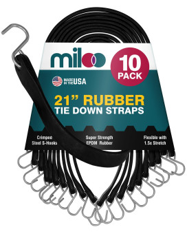 Miloo Rubber Bungee Cords With Hooks Heavy Duty Tarp And Cargo Straps Made In Usa 21 Inch Pack Of 10