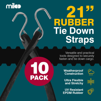 Miloo Rubber Bungee Cords With Hooks Heavy Duty Tarp And Cargo Straps Made In Usa 21 Inch Pack Of 10