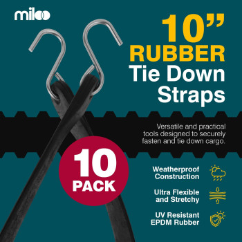 Miloo Rubber Bungee Cords With Hooks Heavy Duty Tarp And Cargo Straps Made In Usa 10 Inch Pack Of 10