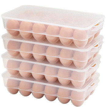 Eslite Covered Egg Holder Egg Storage For Refrigerator Fits 18 Eggs Pack Of 4