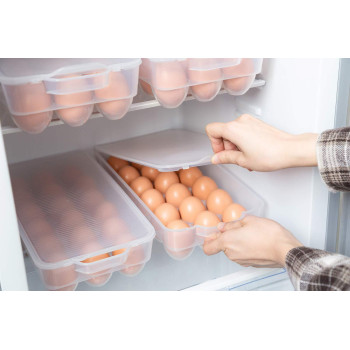 Eslite Covered Egg Holder Egg Storage For Refrigerator Fits 18 Eggs Pack Of 4