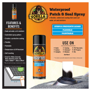 Gorilla Waterproof Patch Seal Rubberized Sealant Spray Black 16Oz Bulk Pack Of 6