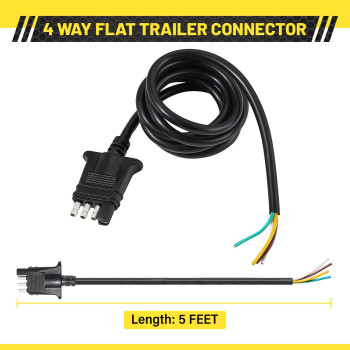 Oyviny Trailerside 4Pin Flat Wiring Harness 5 Feet Jacketed Cable Standard 4 Way Trailer Wiring Harness Adapter Pure Copper Co